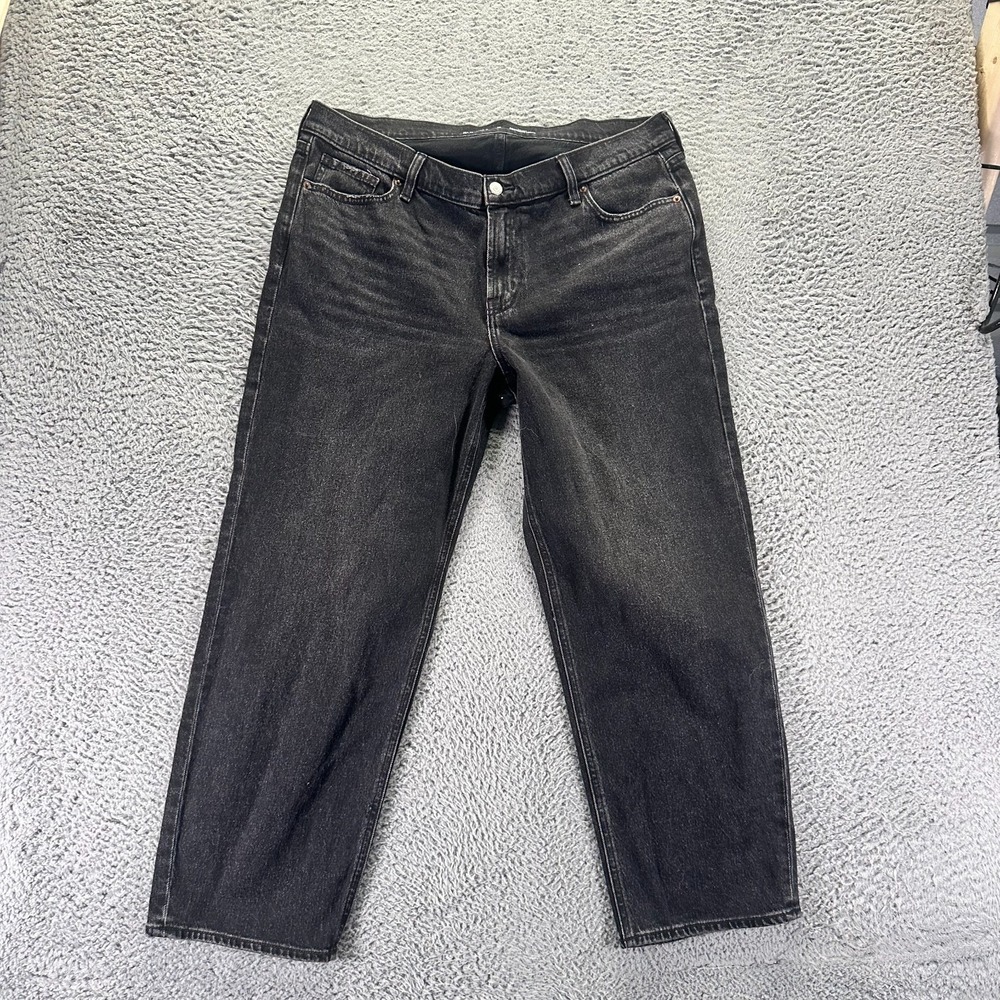 Old Navy Jeans Womens 14 Black Cotton Denim Boyfriend Whiskered Travel Stretch